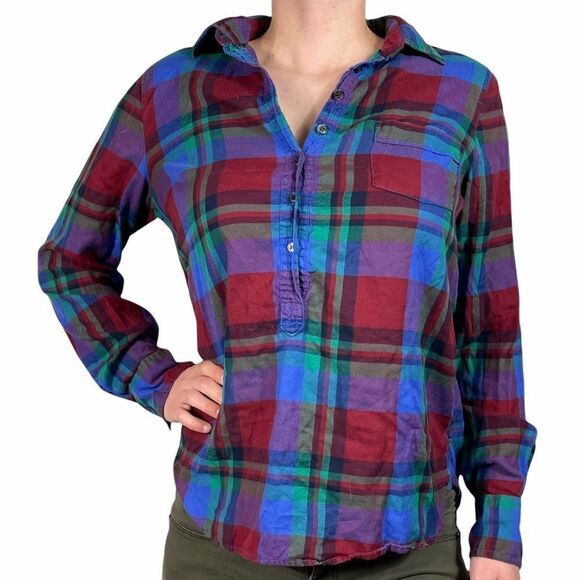 J.Crew Factory Plaid Popover Shirt - Picture 1 of 6